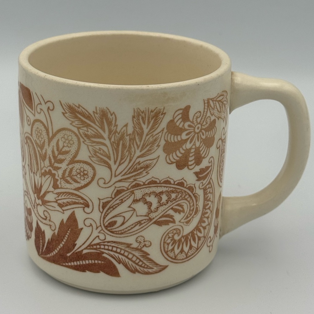 Vintage‎ Stoneware Coffee Mug Brown Floral Paisley Made in USA